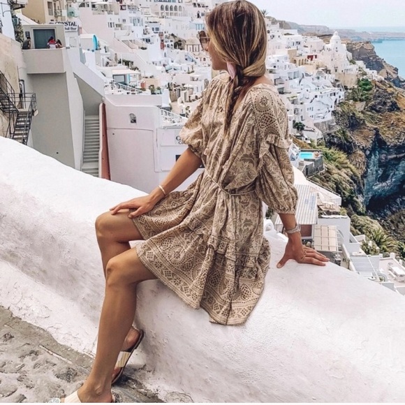 Dresses & Skirts - SOLD OUT Khaki Autumn Winds Boho Floral Mini Ruffle Dress